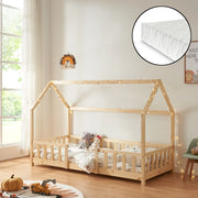 Letto per Cameretta Sisimiut a Forma di Casetta con Materasso 90x200 cm Color Legno Naturale [en.casa] [neu.haus]