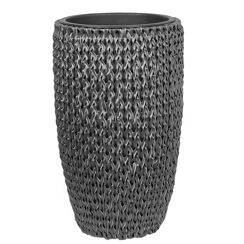 Set di 2 vasi in finto rattan nero per piante con inserto per interni ed esterni