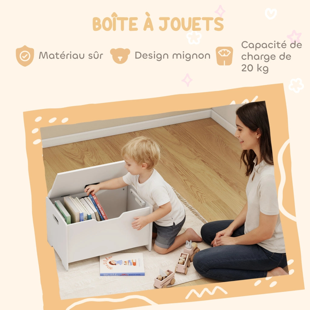Cassa giocattoli per bambini con coperchio ¨C zephmum ¨C forma orso, bianco, 60x38x48 cm