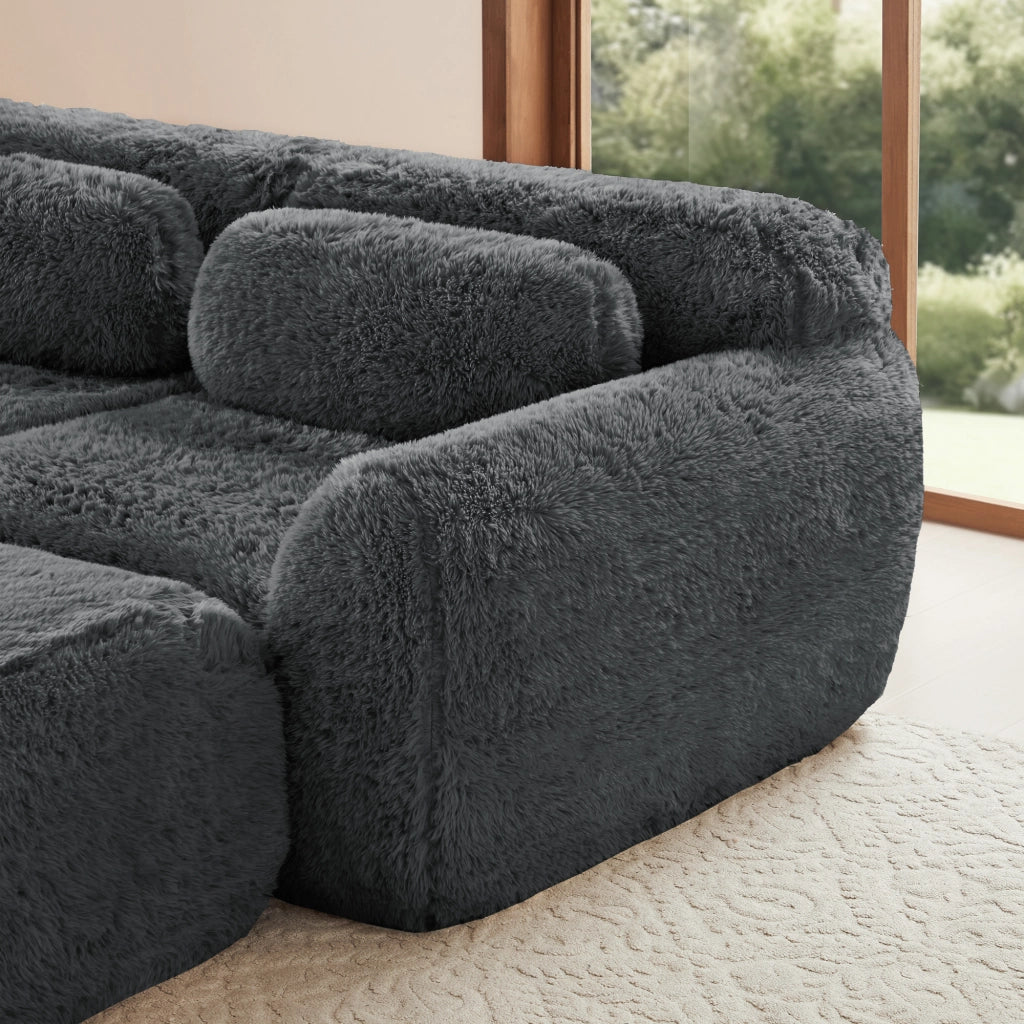 Divano Modulare 3 Posti con Design Ergonomico e Base Antiscivolo, in Peluche Grigio