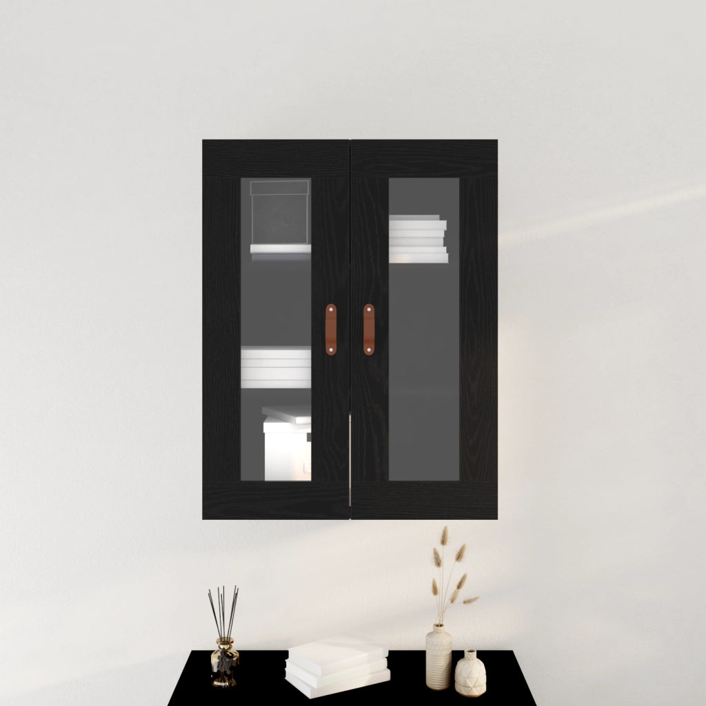 Armadio a Muro con Ante in Vetro Rovere Nero 69,5x34x90 cm