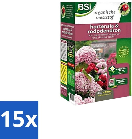 Materiale per Fiori Hortensia e Rododendro - Fertilezziere per Fitti Rigogliosi e Crescita Forte - 4 kg (40 m²) - Confezione in Massa - 15 pezzi