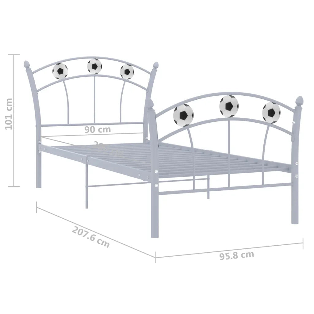 Letto singolo | Letto per adulti | Giroletto con Motivo Calcio in Metallo Grigio 90x200 cm