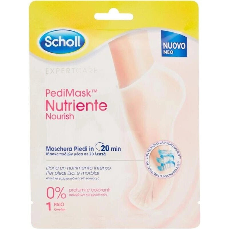 SCHOLL PEDIMASK MASCHERA PIEDI NUTRIENTE CON OLIO DI MACADAMIA 0% PROFUMI E COLORANTI 1 PAIO DI CALZINI 20 MINUTI
