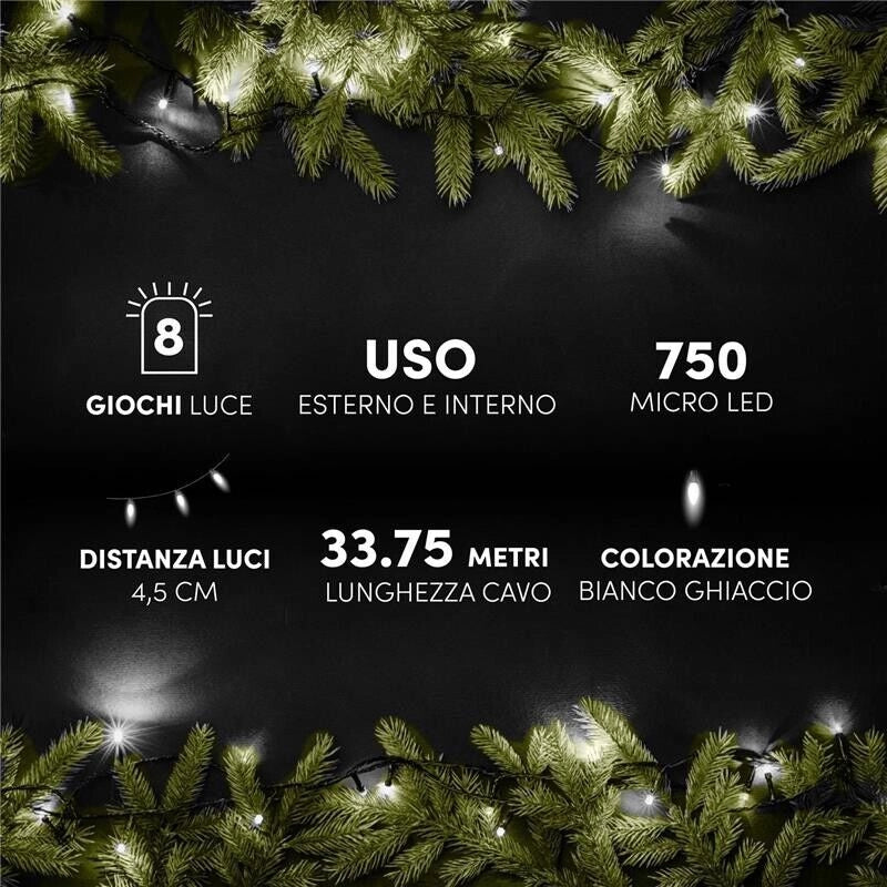 HIGH-TECH MINILUCCIOLE CON FILO TRASPARENTE 33,75 M CON 750 LED GHIACCIO