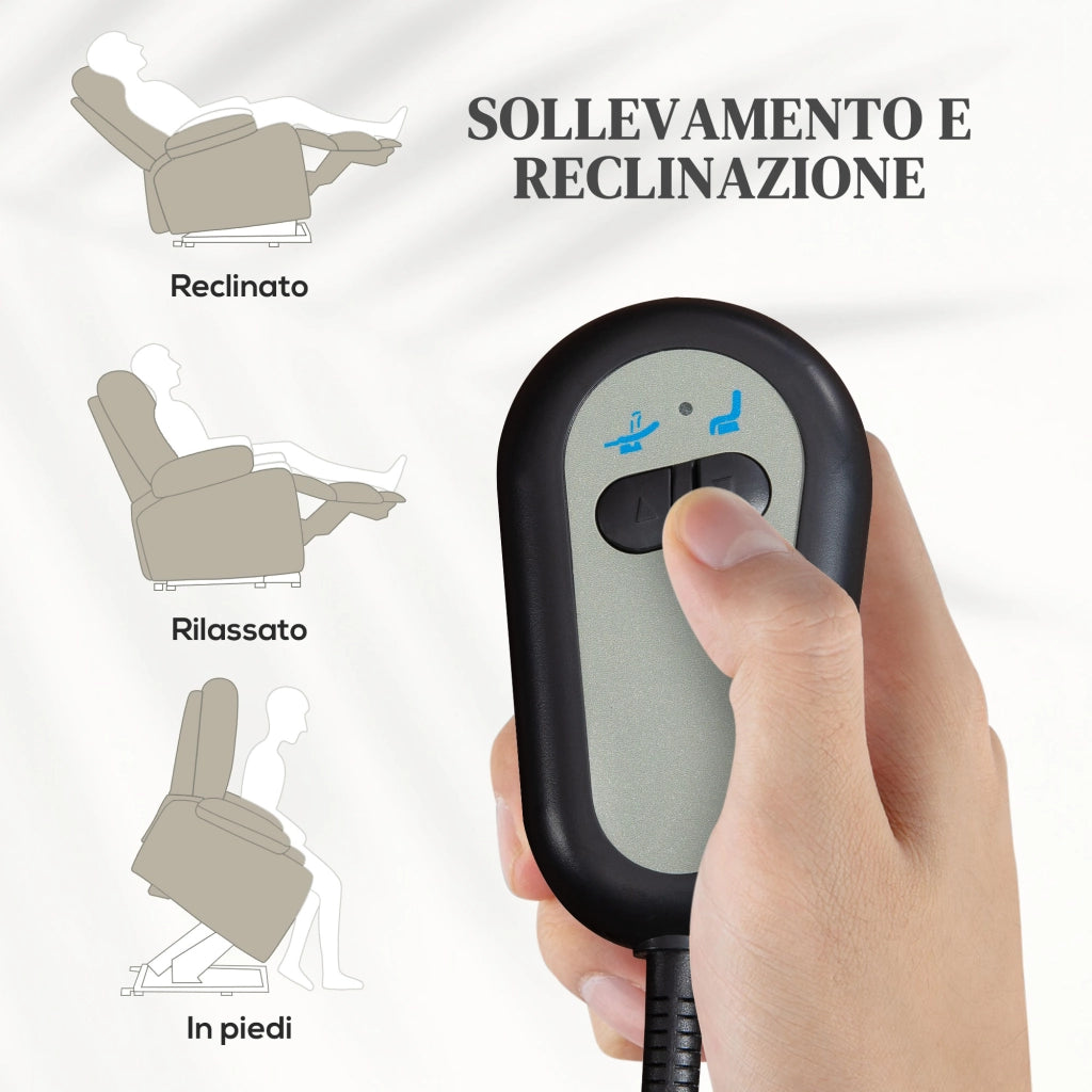 Poltrona Alzapersona Elettrica Reclinabile con Poggiapiedi, Telecomando e Tasca, Beige