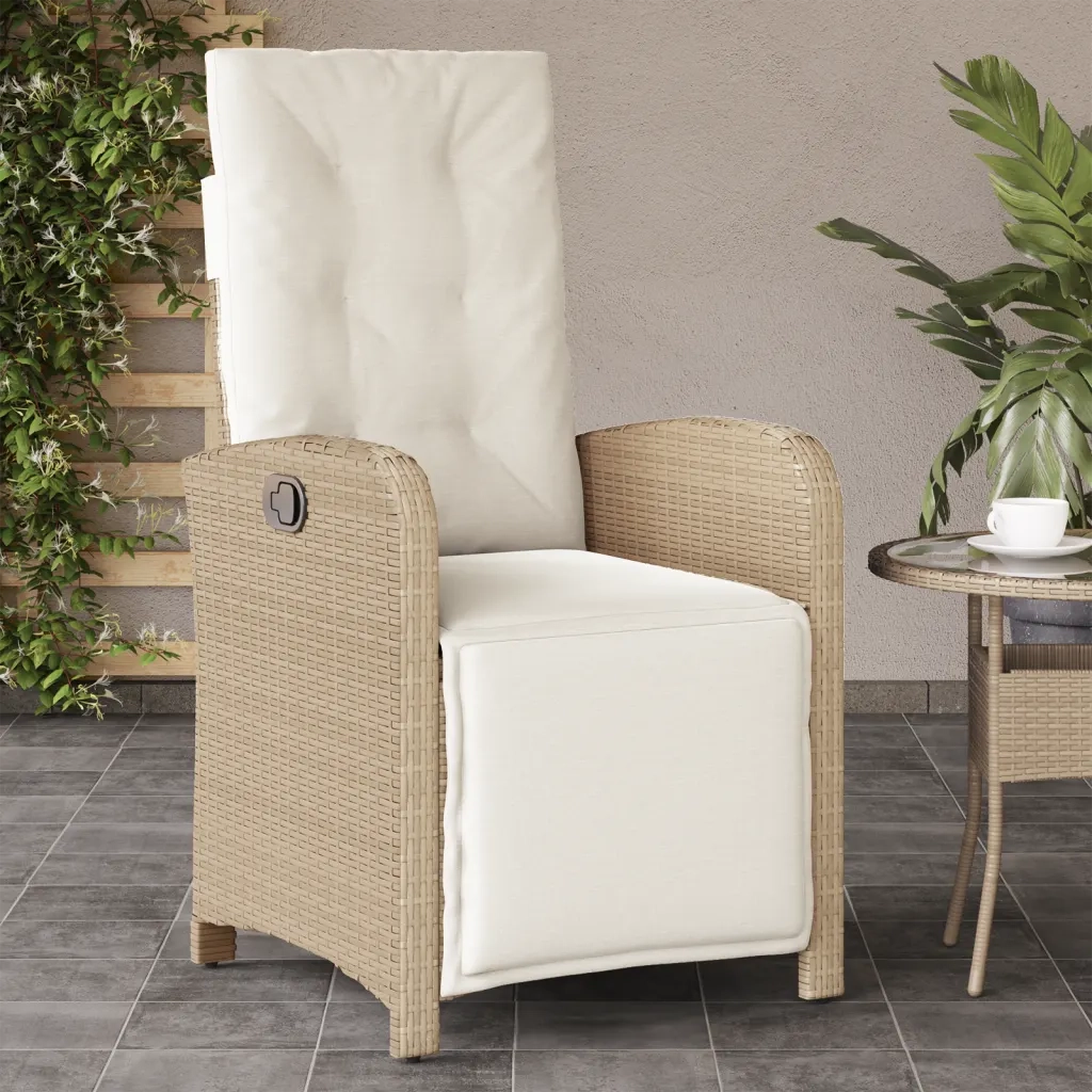 Sedia Reclinabile da Giardino | Sedie da Esterno con Poggiapiedi Beige Polyrattan