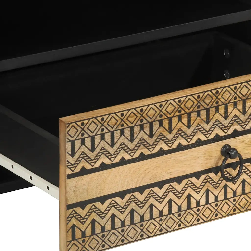 Mobile Porta TV Nero 80x33,5x46 cm Legno Massello Mango Grezzo