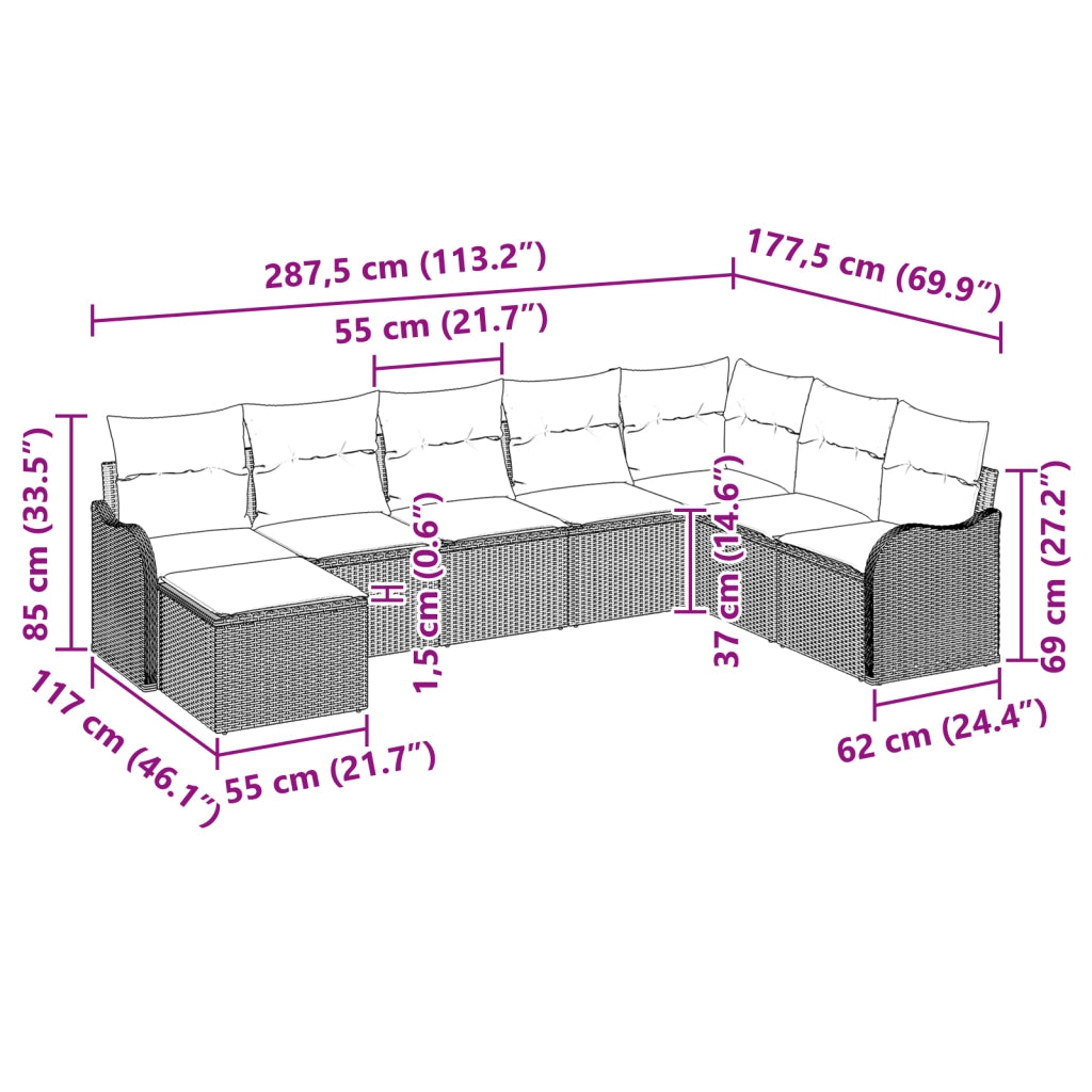 Set divano da giardino vitaXL 8 pezzi con cuscini Beige Polyrattan