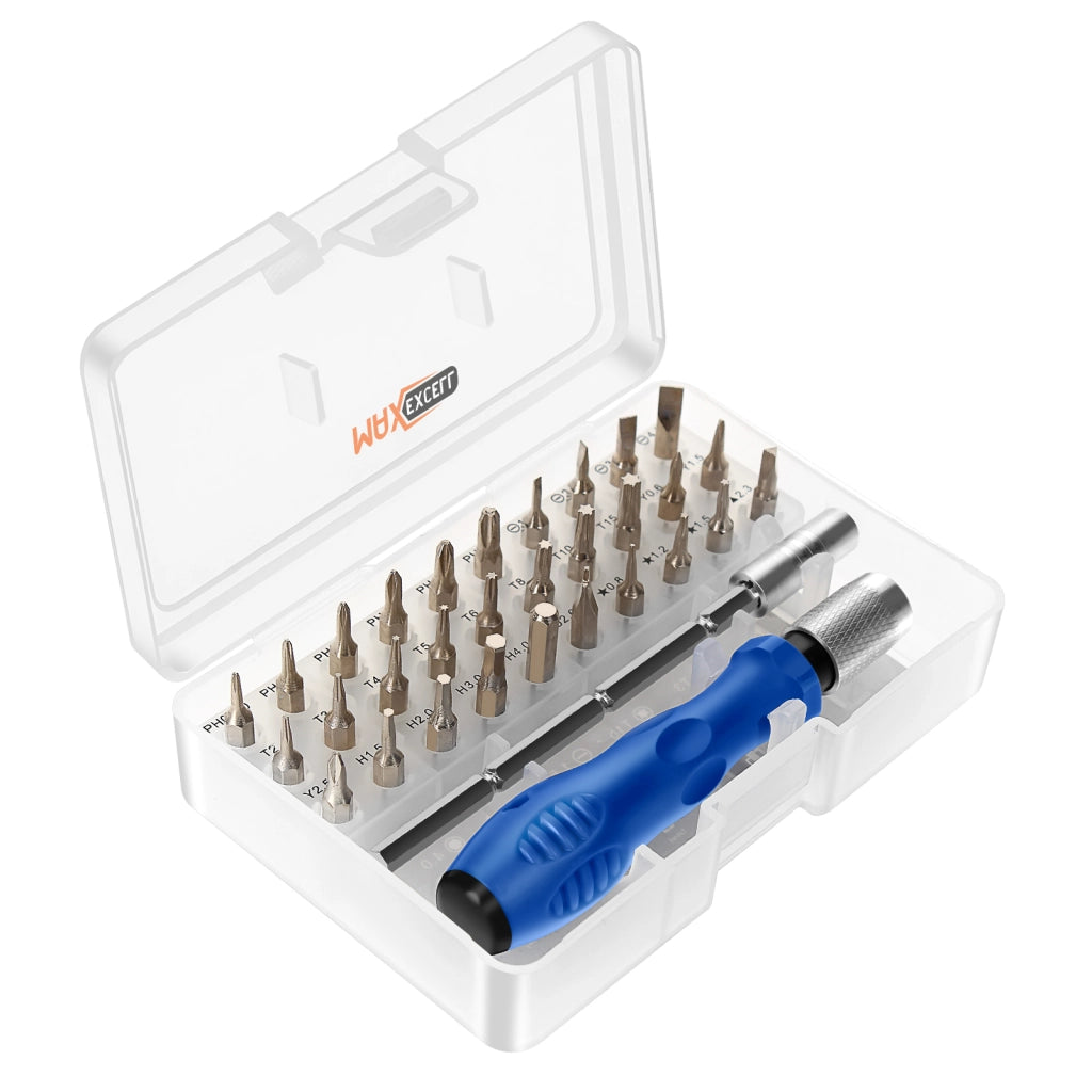 Kit Cacciaviti 32 in 1 Multi Dispositivi Magnetico di precisione con manico antiscivolo Blu Max excell