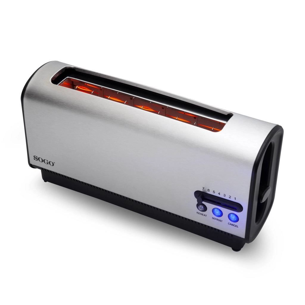 Tostapane elettrico con fessura lunga, 2 fette, controllo temperatura elettronico 7 livelli, 900W acciaio inox - SOGO