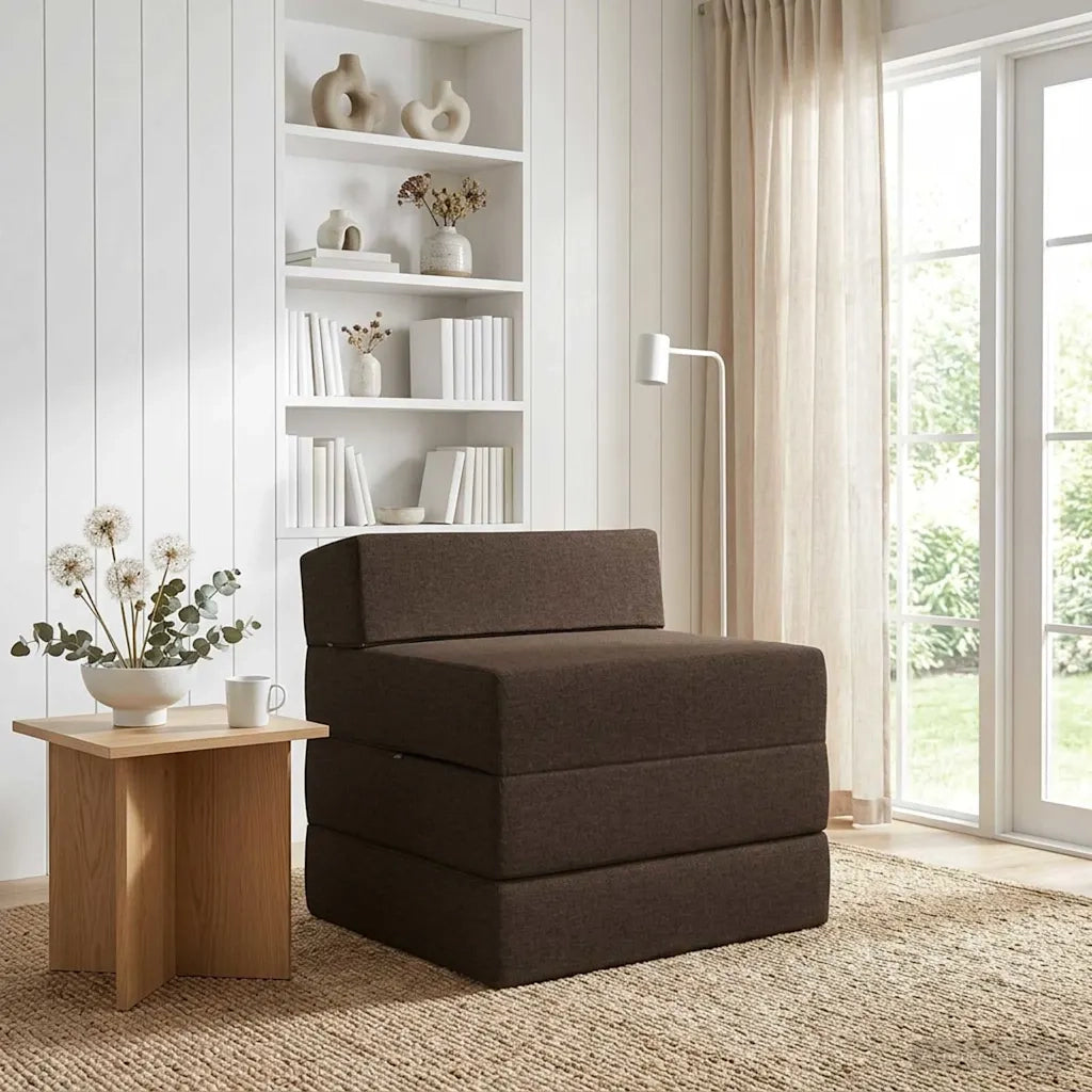 Divano Letto Pieghevole Tortora 200 x 70 x 15 cm Tessuto