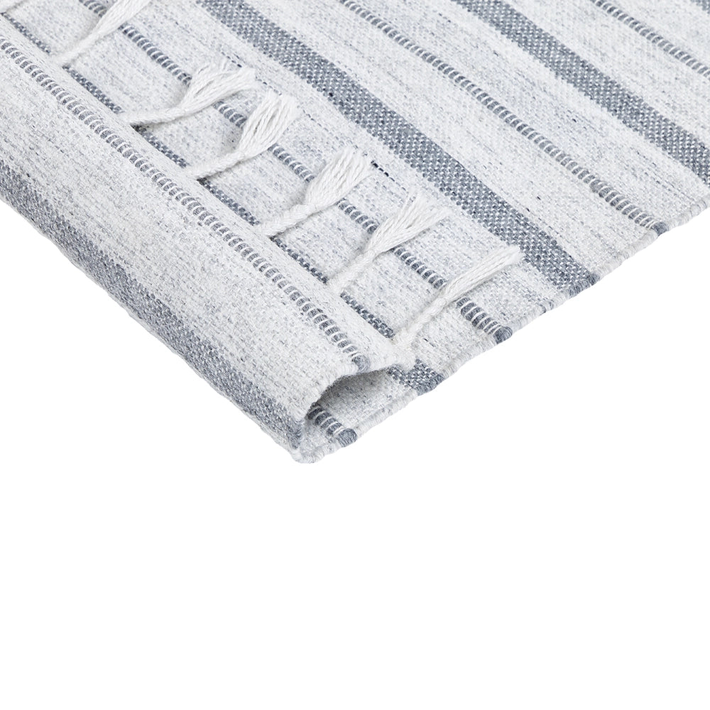 Tappeto bianco sporco 80 x 150 cm per soggiorno e camera da letto con frange a righe