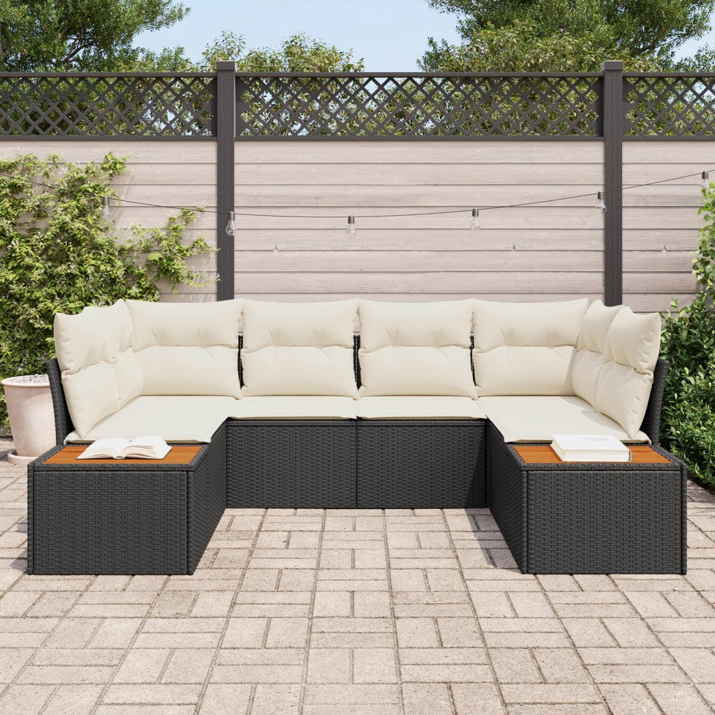 Set di divani da giardino a 6 pezzi con cuscini neri in Polyrattan