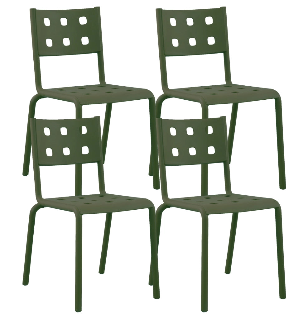 Set 4 Sedie In Polipropilene e Fibra Di Vetro Sedia Cucina Trattamento Uv Antiscolorimento Giardino Interno Esterno Moderne Robuste Resistenti Seduta Terrazzo Soggiorno Bar Ristorante Impilabili Zoe-Verde