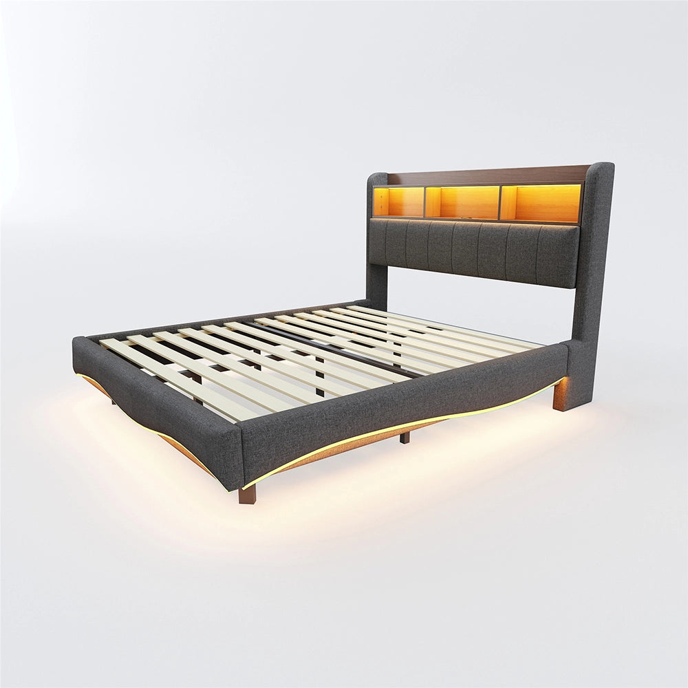 Letto sospeso-Xylo-160x200 cm-LED, USB-C, multifunzione, grigio