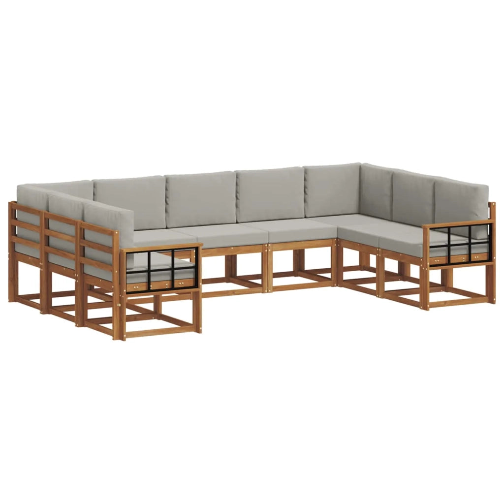 Set di divani da esterno 9 pcs Grigio Naturale e Chiaro