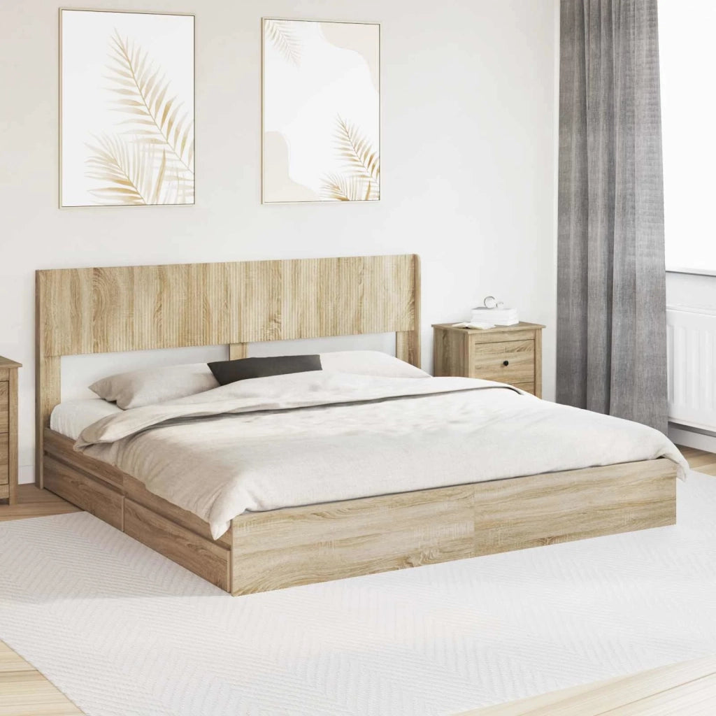 Struttura del letto con stoccaggio e testata Rovere Sonoma