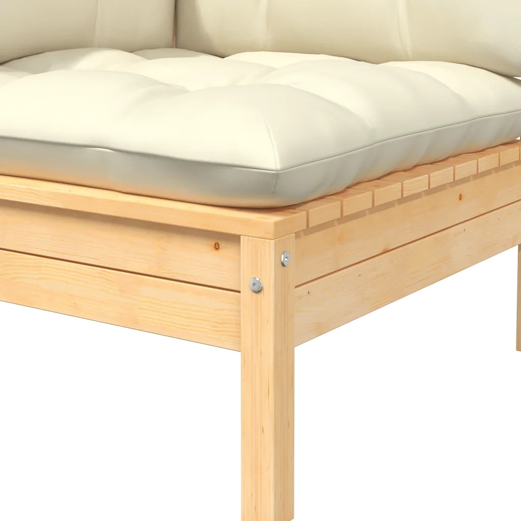 Divano Angolare da Giardino con Cuscini Crema Massello di Pino cod mxl 73485