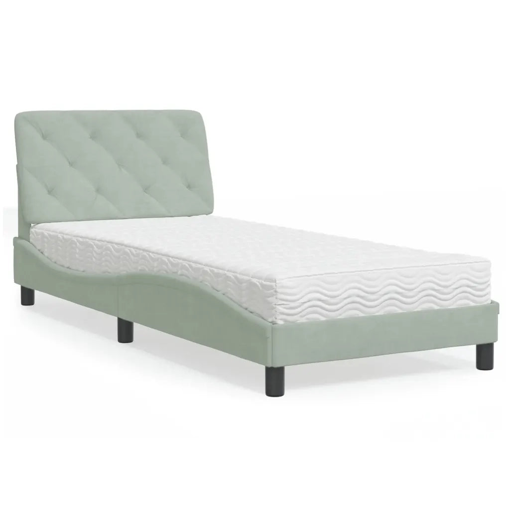 Letto con Materasso-Struttura Letto con Materasso Grigio Chiaro 90x200 cm in Velluto