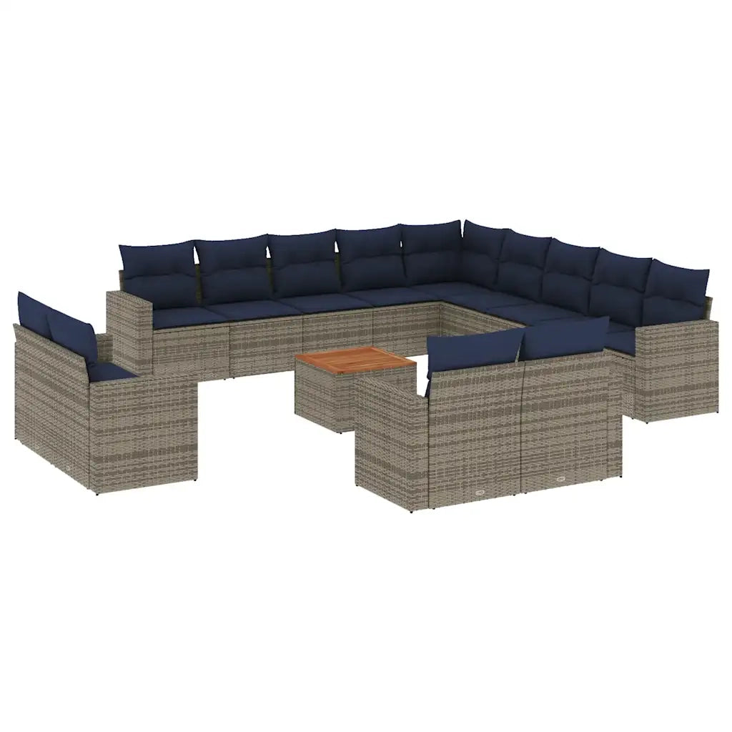 Set Divani da Giardino 14pz con Cuscini in Polyrattan Grigio 3256733