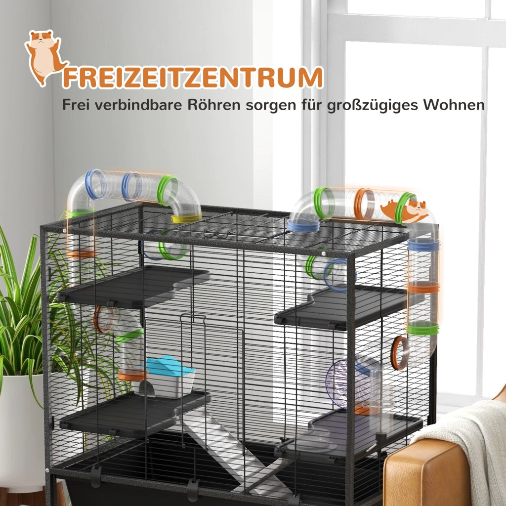 Gabbia per Criceti con Tubi, Ruota e Casetta ¨C zephmum ¨C 109x82x46 cm Nero