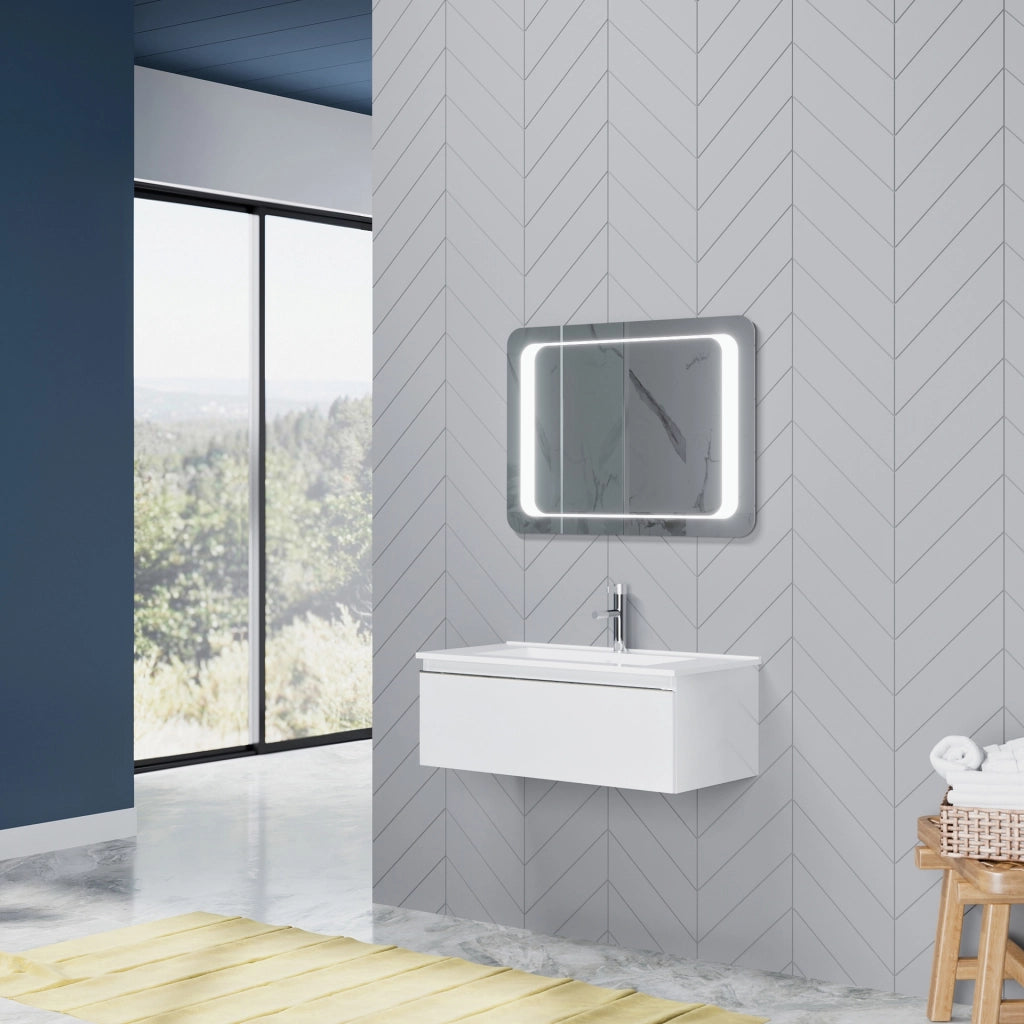 Mobile bagno sospeso da 81cm bianco lucido
