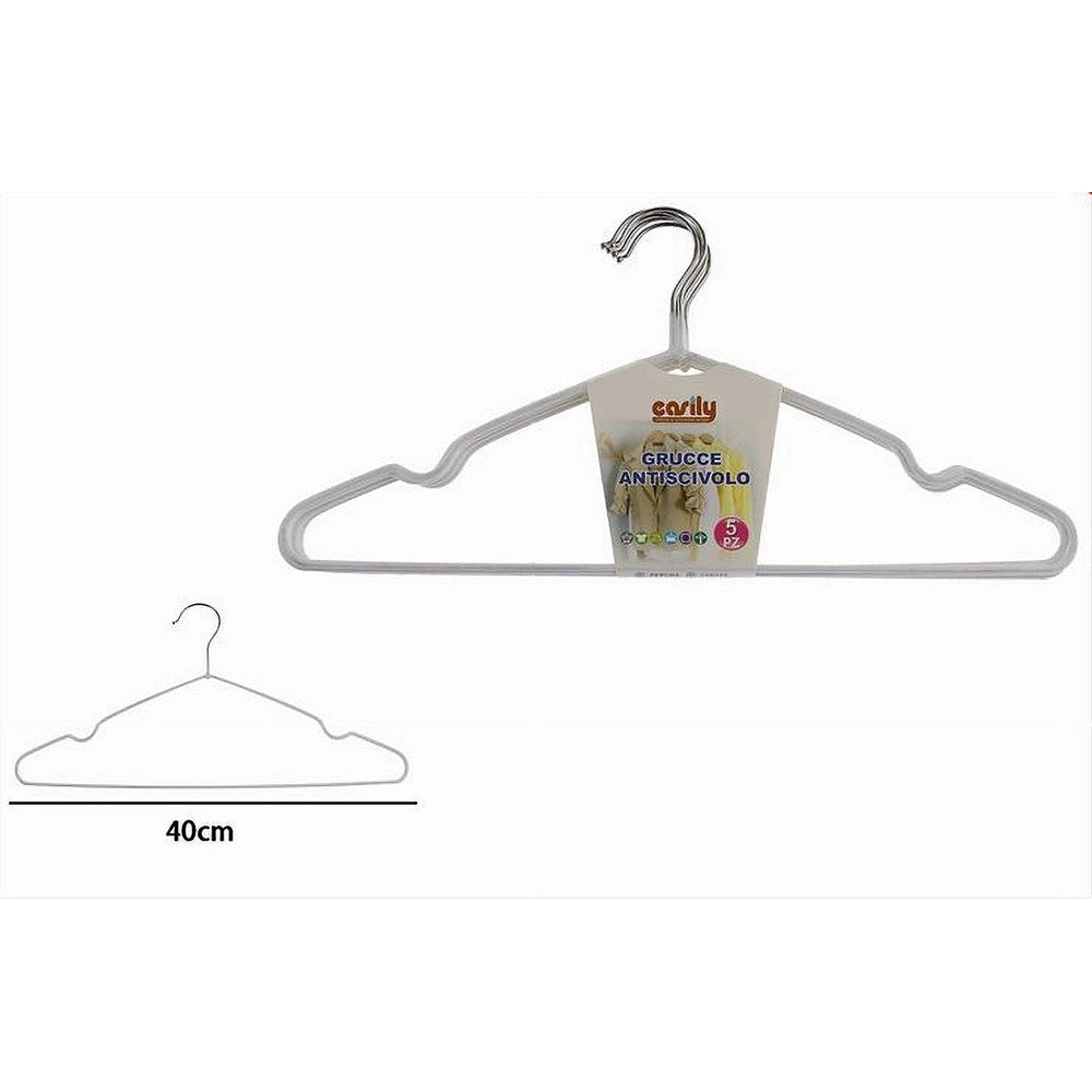 Trade Shop - Set 5 Pz Grucce Stampelle Appendi Abiti Antiscivolo Vestiti 40 Cm Bianco 10458 -
