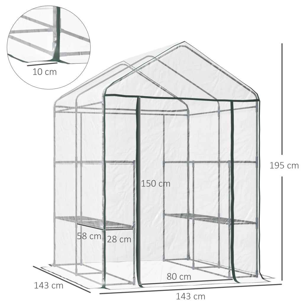 Serra da giardino 3 livelli con ripiani ¨C zephmum ¨C acciaio e PVC 143x143x195 cm verde trasparente