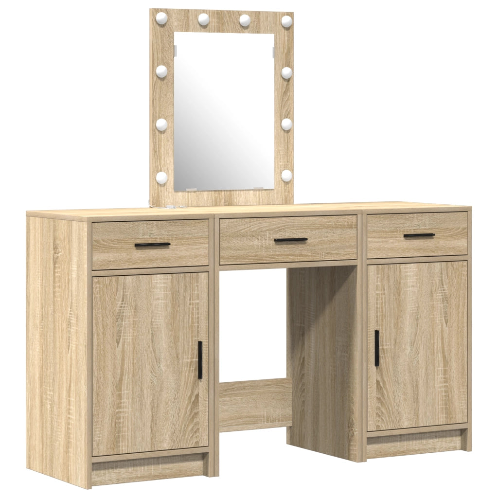 Set da Toeletta 3 Pezzi con LED in Rovere Sonoma in Legno Ingegnerizzato