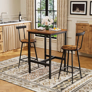 Set tavolo bar con 2 sgabelli con schienale, stile industriale, marrone rustico e nero