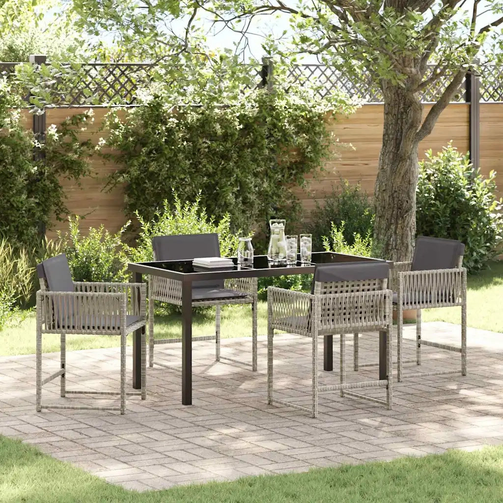 Set da Pranzo per Giardino 5 pz | Set Salotto da Giardino Grigio chiaro polyrattan