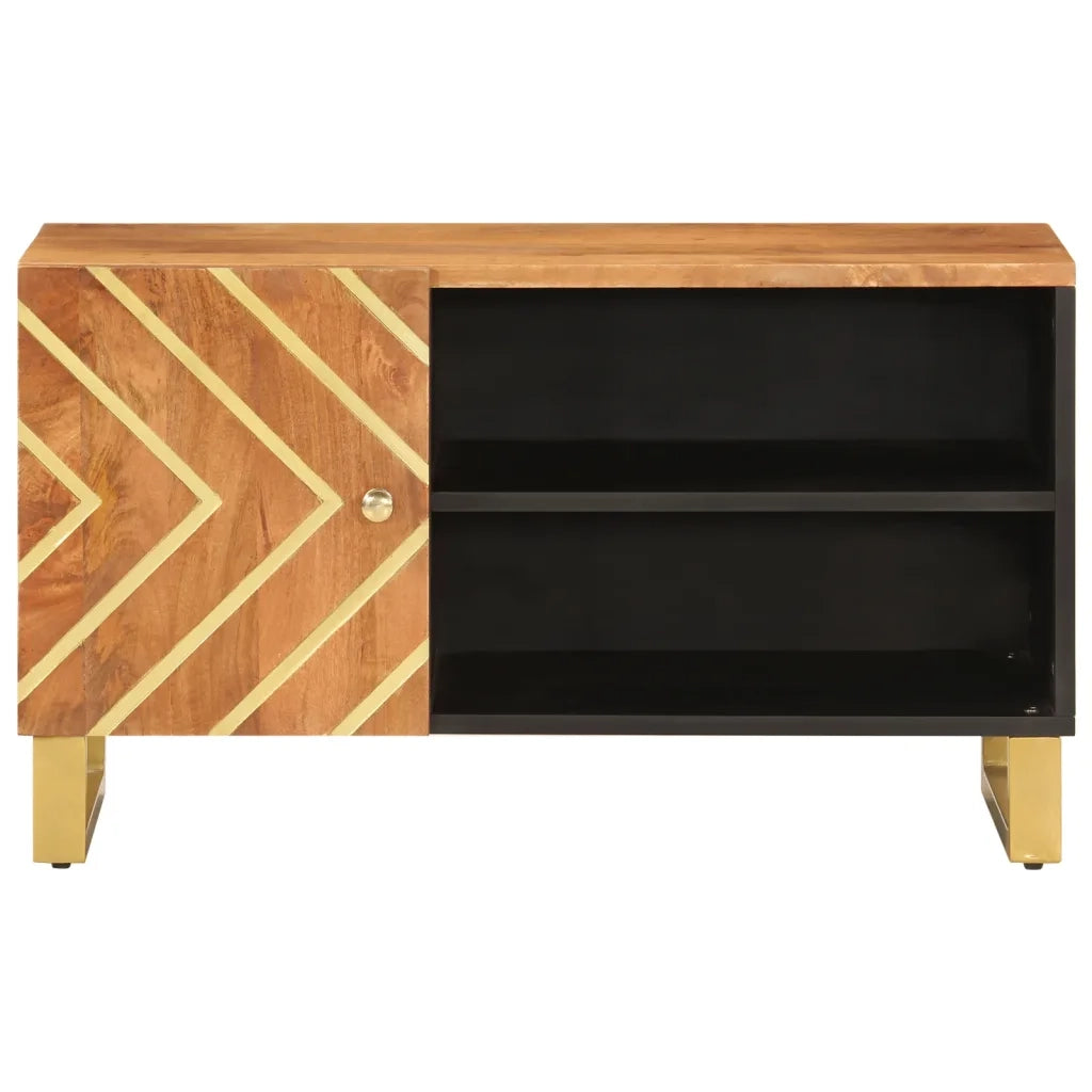 Mobile Porta TV Marrone e Nero 80x31,5x46 cm in Legno di Mango 356798