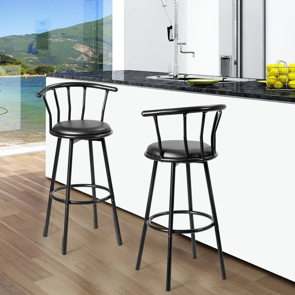 Set di 2 sedie da bar con poggiapiedi Sgabello alto ergonomico, 102x39x39cm Nero-Sgabelli da bar