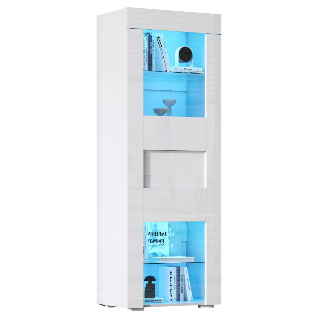 Vetrina alta con LED e anta in acrilico; 60 x 40 x 170 cm; MDF e vetro; bianca