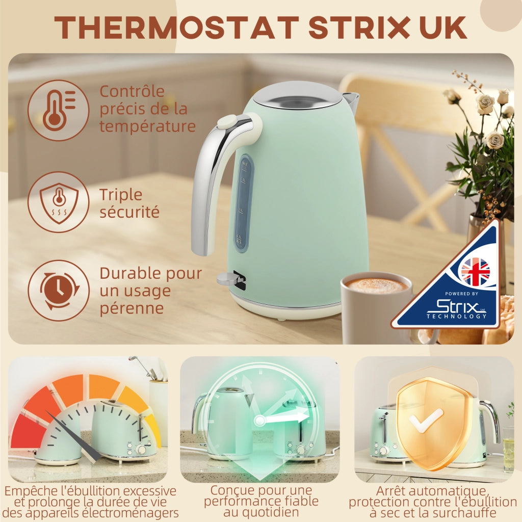 Bollitore e tostapane ¨C zephmum ¨C verde, acciaio inox, 1.7L 2200W