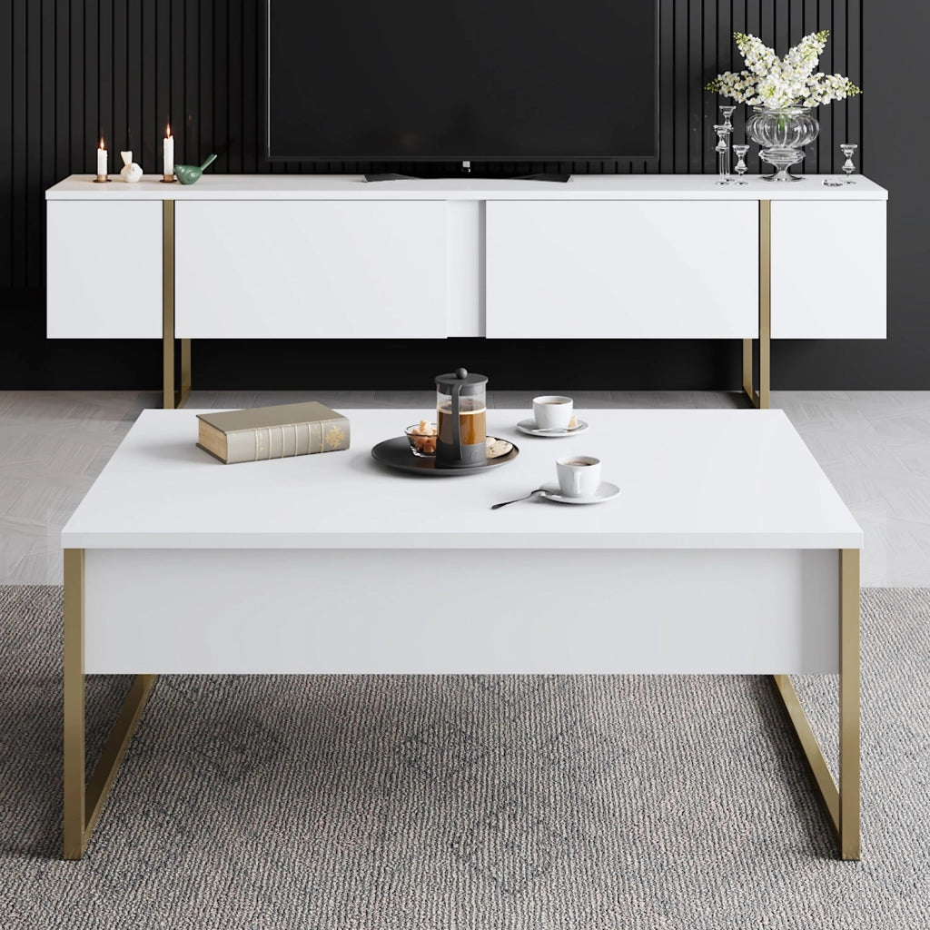 Porta TV in legno "Luxe" - 180 x 30 x 50 cm - Oro bianco