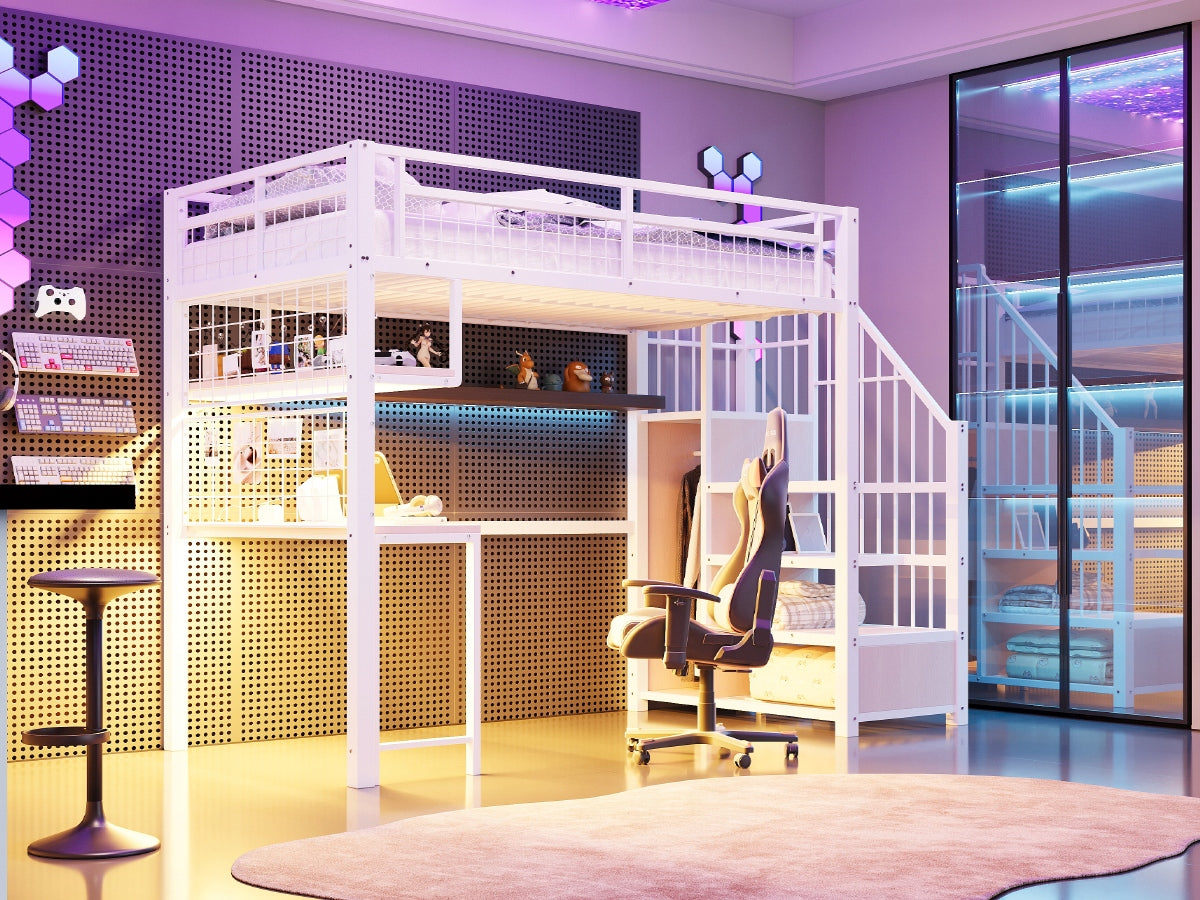 Letto a castello 90x200 - Xylo - Bianco con illuminazione e presa