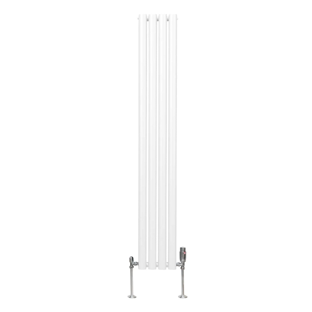 Radiatore a colonna ovale e valvole cromate TRV Designer bianco 1600mm x 240mm