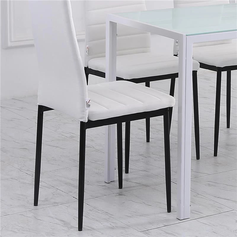 SET 4 SEDIE IMBOTTITE PER SOGGIORNO O SALA DA PRANZO, SEDIE DA CUCINA MODERNE, IN METALLO E TESSUTO BIANCO