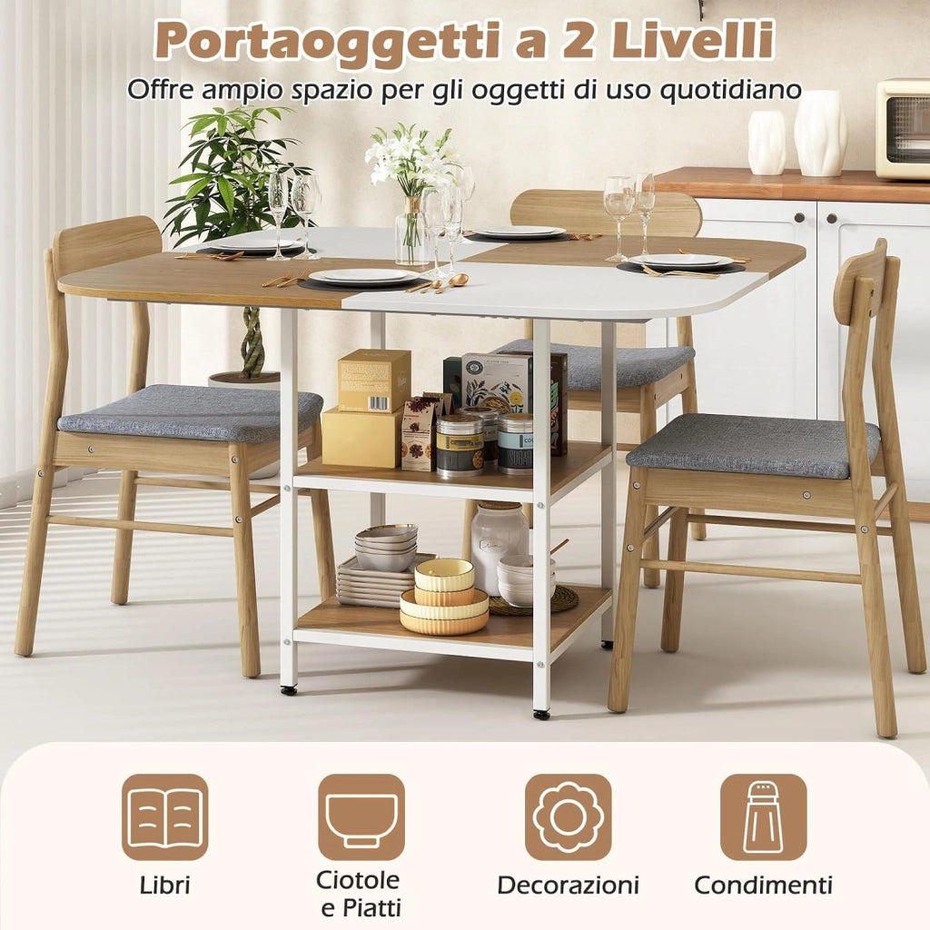 Tavolo da Pranzo Moderno, Tavolo Quadrato per Cucina con Piano Multicolore, Scaffale a 2 Livelli e Piedini Regolabili, Tavolo Console in Legno per Soggiorno, Sala da Pranzo e Cucina