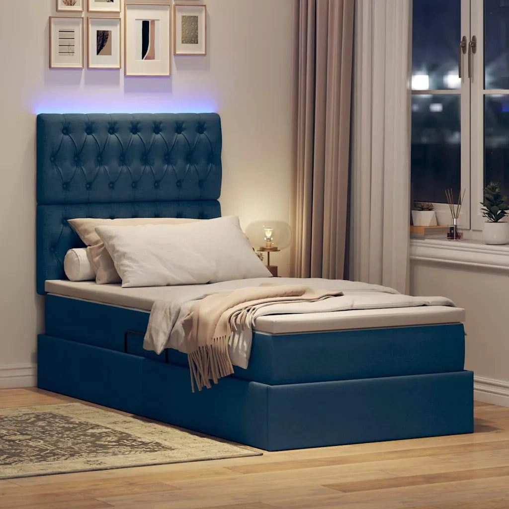 Letto con contenitore e LED con led Blu 100 x 200 cm Poliestere