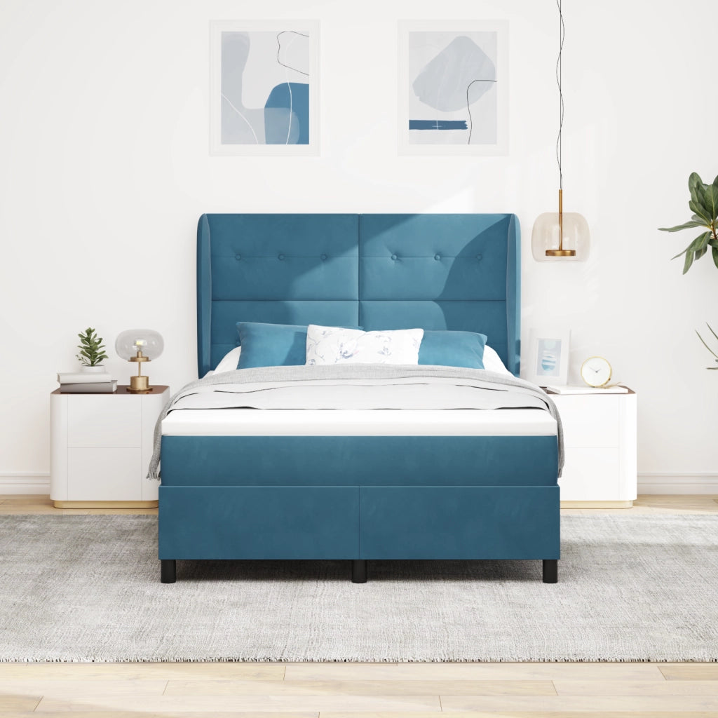 Letto Box Spring con Materasso Blu Scuro 140x190 cm Velluto