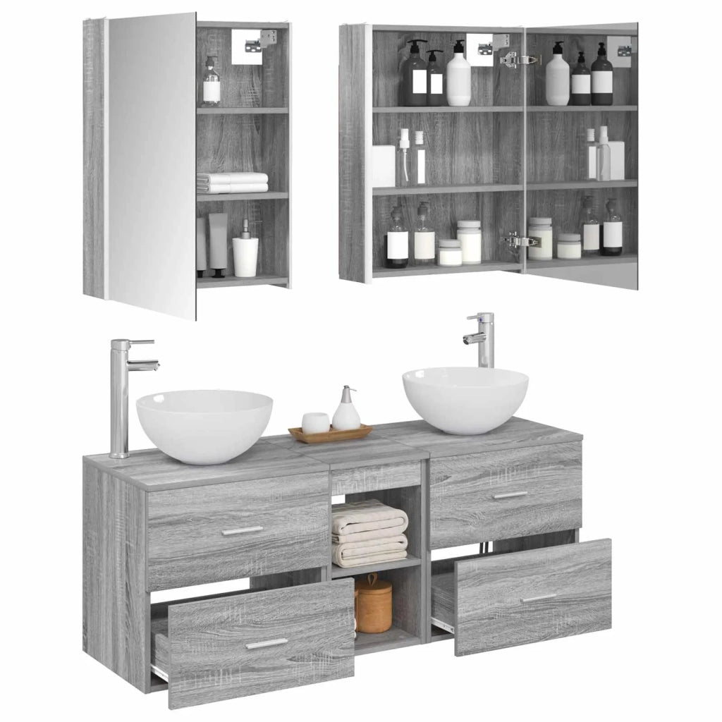 Set di mobili per il bagno 5 pcs Sonoma grigio 3406732