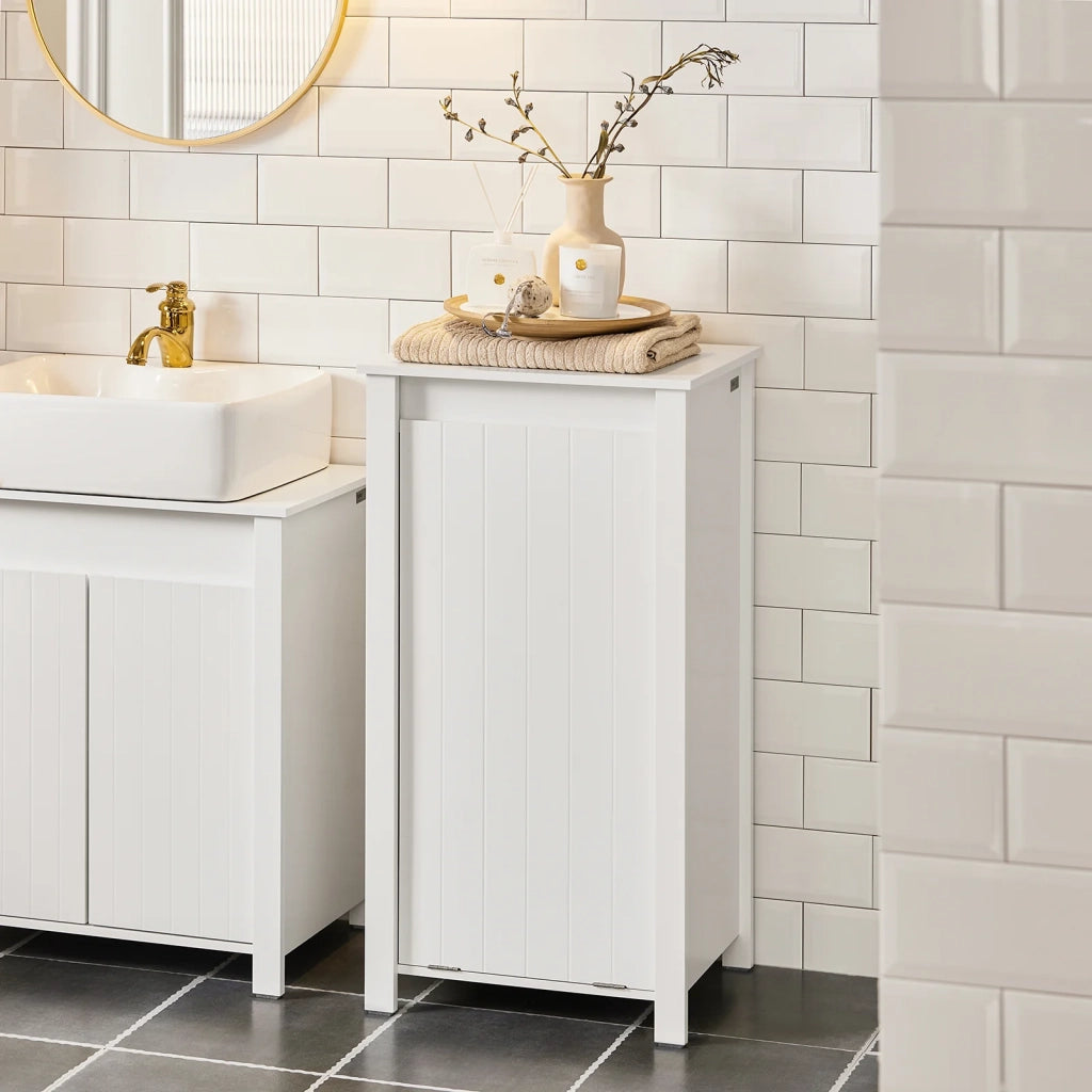 Mobile Porta Biancheria Per Bagno Mobile Lavanderia Con Sacco Portabiancheria Pieghevole Bianco 45x35x85,5cm BZR100-W SoBuy
