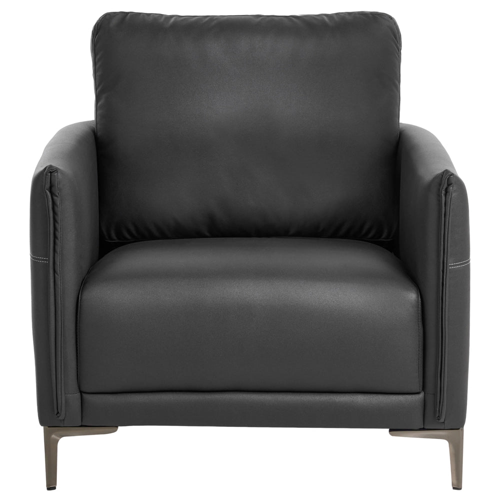 Poltrona in tessuto nero con gambe in metallo stile moderno minimalista