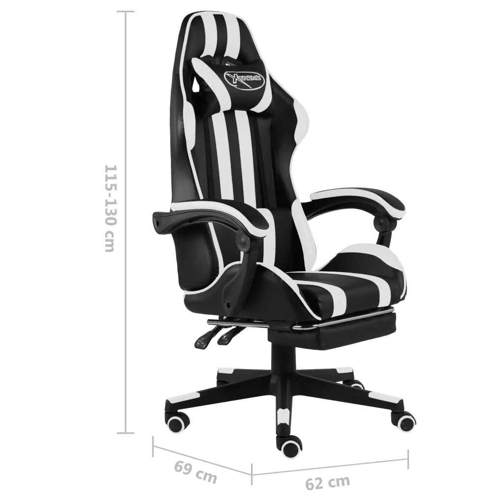 Sedia da Ufficio | Sedia da Gaming con Poggiapiedi Nera e Bianca in Similpelle