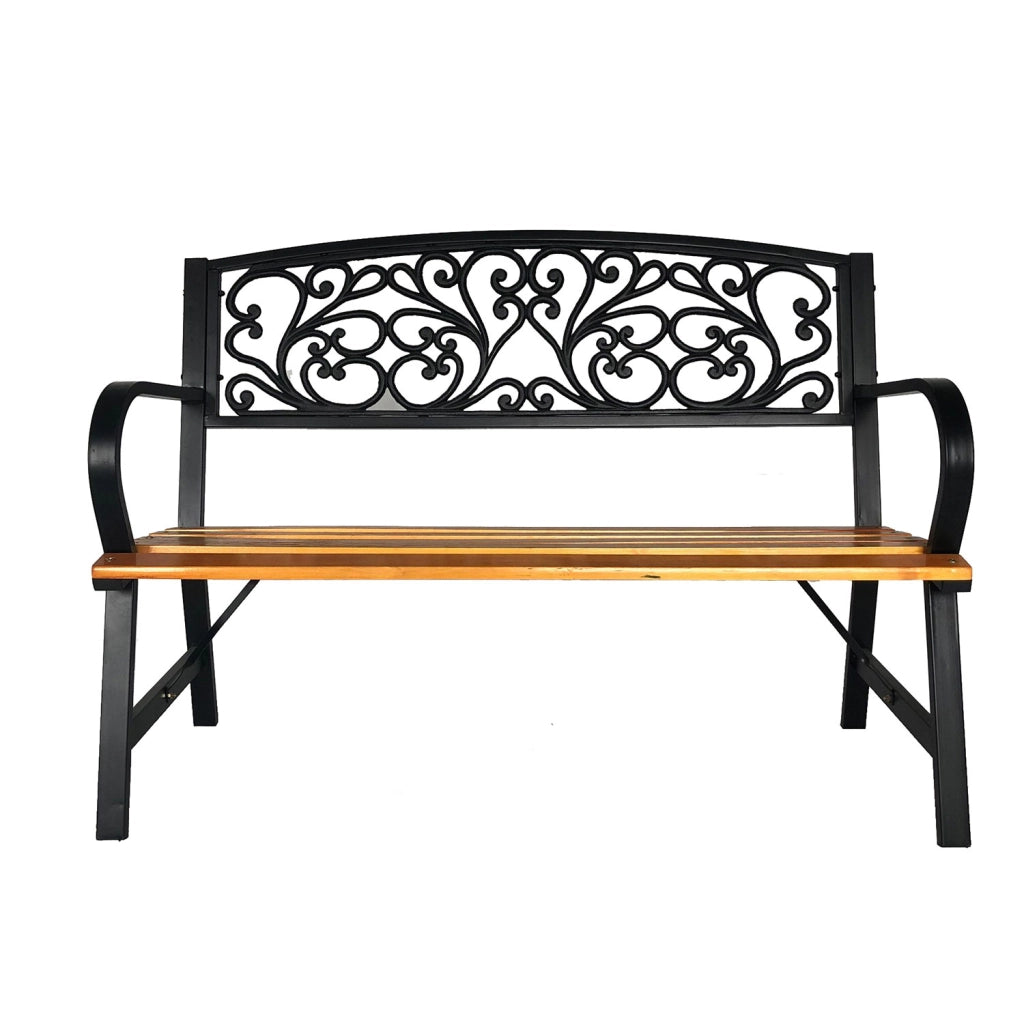 Panca da Giardino Schienale in Ghisa Seduta in Legno 120x56x87 cm Nero e Legno