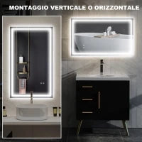 Specchio per Bagno con Luci LED Regolabili a 3 Colori e Strato Antiurto, in Vetro e Metallo, 100x3x60 cm