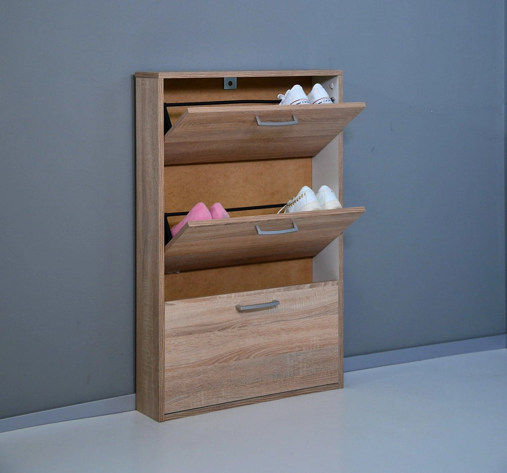 Scarpiera Salvaspazio 3 Ante 9 Paia 65x15x99,6 cm in Truciolare Nobilitato Rovere Sonoma